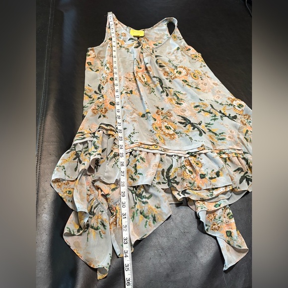 Anthro MAEVE Floral Sheer Sleeveless Tunic Gray Peach Ruffle Size Small - Picture 9 of 11